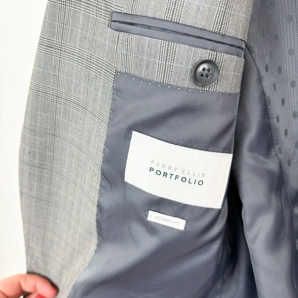 Perry Ellis Portfolio Classic Fit Stretch Plaid Suit Jacket Sz 40L